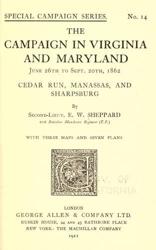 Cover for The campaign in Virginia and Maryland