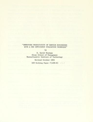 Cover for Improving productivity of service businesses with a new efficiency evaluation technique