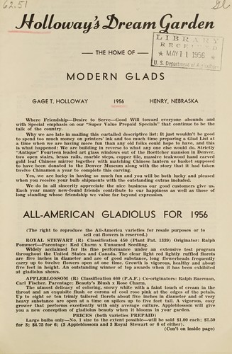 Cover for Holloway's Dream Garden, the home of modern glads, 1956