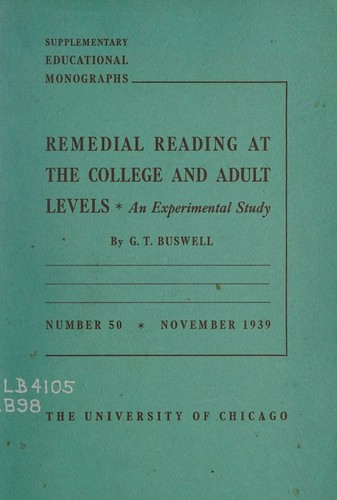Cover for Remedial reading at the college and adult levels