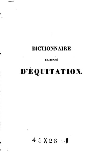 Cover for Dictionnaire raisonné d'équitation