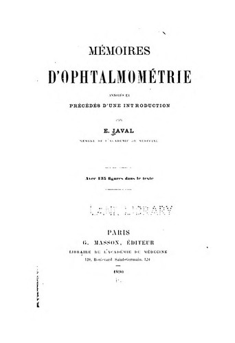 Cover for Memoires d'opthalmometrie