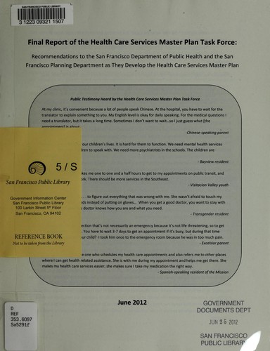 Cover for Final report of the Health Care Services Master Plan Task Force