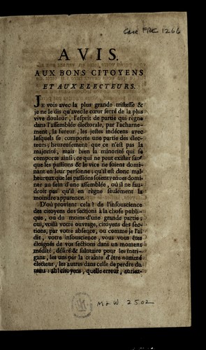 Cover for Avis aux bons citoyens et aux electeurs