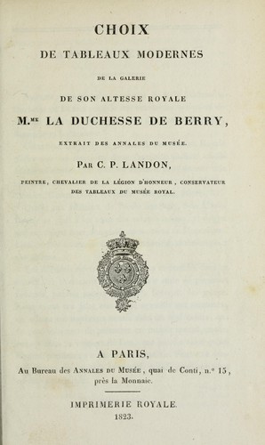 Cover for Choix de tableaux modernes de la galerie de son altesse royale M.me la Duchesse de Berry