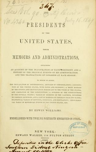 Cover for The presidents of the United States, their memoirs and administrations