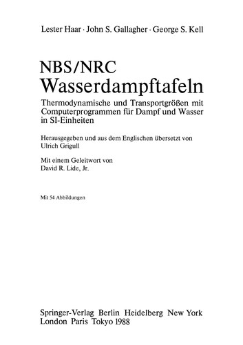 Cover for NBS/NRC Wasserdampftafeln