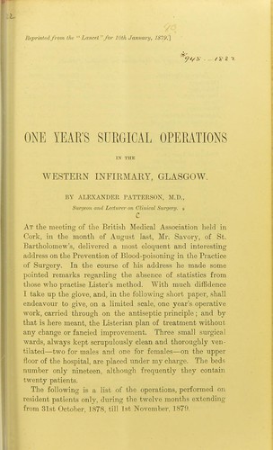 Cover for One year's surgical operations in the Western Infirmary, Glasgow