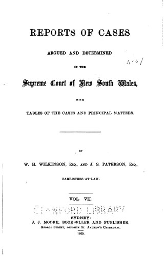 Cover for Reports of Cases Argued and Determined in the Supreme Court of New South Wales