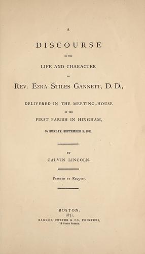 Cover for A discourse on the life and character of Rev. Ezra Stiles Gannett, D.D.