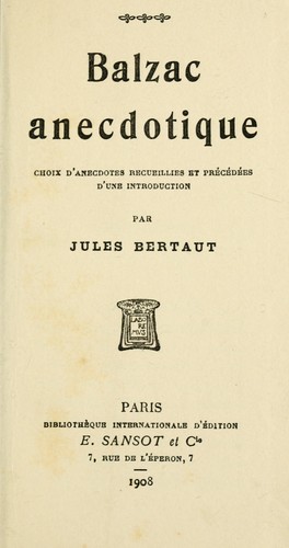 Cover for Balzac anecdotique