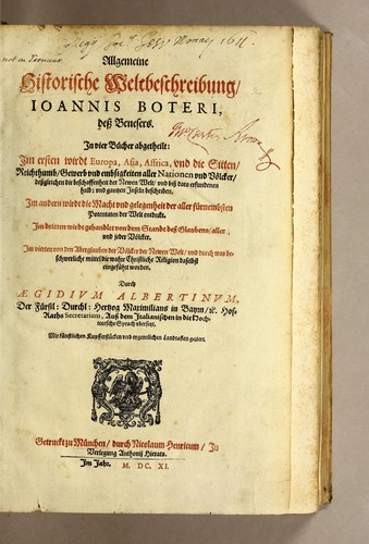 Cover for Allgemeine historische Weltbeschreibung, Ioannis Boteri, dess Benesers