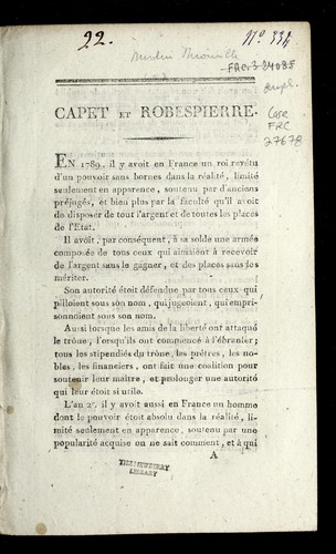 Cover for Capet et Robespierre