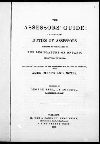 Cover for The Assessors' guide, a manual of the duties of assessors pursuant to the statutes of the Legislature of Ontario relating thereto