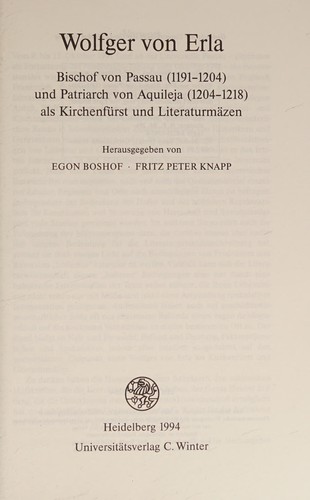 Cover for Wolfger von Erla