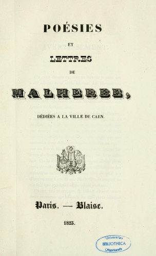 Cover for Poésies et lettres de Malherbe