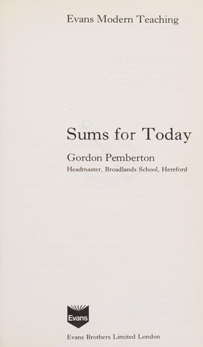 Cover for Sums for Today