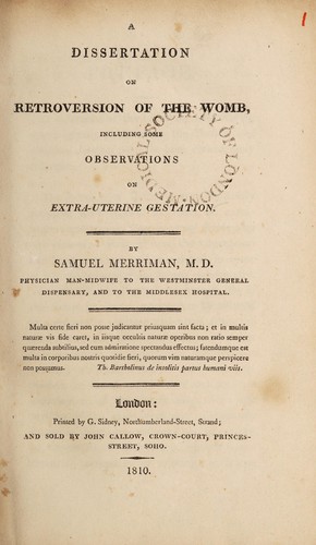 Cover for A dissertation on retroversion of the womb