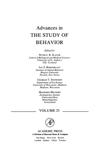 Cover for Advances in the Study of Behavior, Volume 23 (Advances in the Study of Behavior)