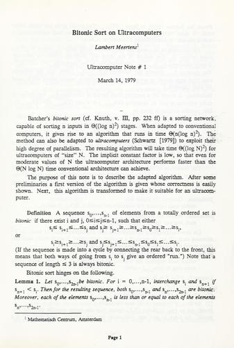 Cover for Bitonic sort on ultracomputers.