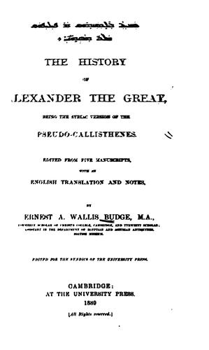 Cover for The History of Alexander the Great, Being the Syriac Version of the Pseudo-Callisthenes.