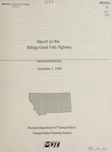 Cover for Report on the Billings-Great Falls highway