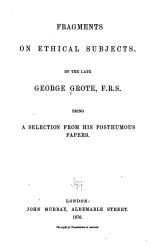 Cover for Fragments on ethical subjects.