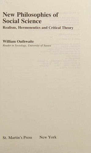 Cover for New philosophies of social science