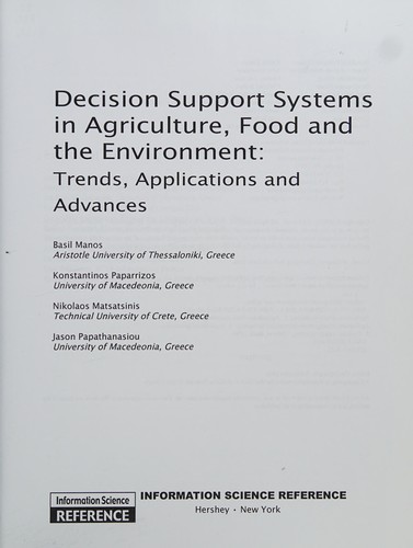 Cover for Decision Support Systems in Agriculture, Food and The Environment