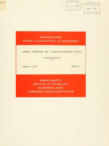 Cover for Control structure for a question-ansering [sic] system