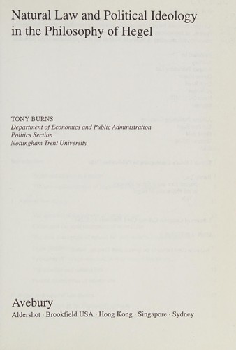 Cover for Natural law and political ideology in the philosophy of Hegel
