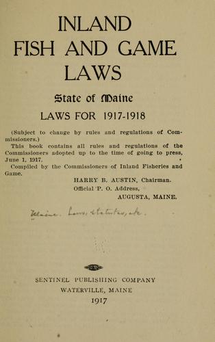 Cover for Inland fish and game laws, state of Maine, laws for 1917-1918 ...