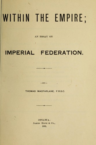 Cover for Within the Empire; an essay on imperial federation