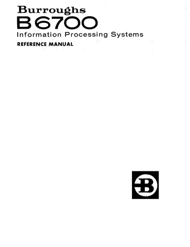 Cover for Burroughs B6700 Information Processing Systems Reference Manual