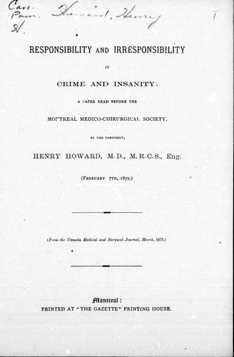 Cover for Responsibility and irresponsibility in crime and insanity