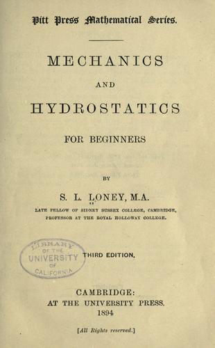 Cover for Mechanics and hydrostatics for beginners.