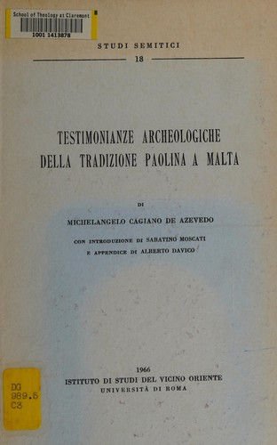 Cover for Testimonianze archeologiche della tradizione paolina a Malta.