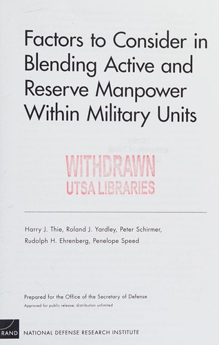 Cover for Factors to consider in blending active and reserve manpower within military units