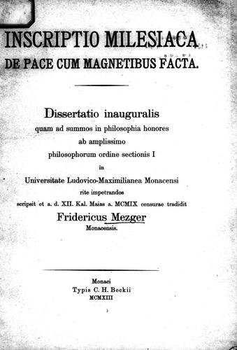 Cover for Inscriptio milesiaca de pace cum Magnetibus facta