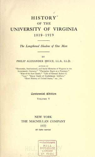 Cover for History of the University of Virginia, 1819-1919