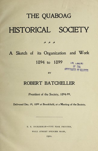 Cover for The Quaboag historical society