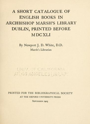 Cover for A short catalogue of English books in Archbishop Marsh's library, Dublin