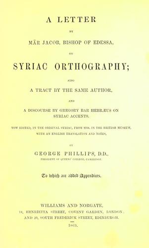 Cover for A letter by M©Æar Jacob, bishop of Edessa, on Syriac orthography