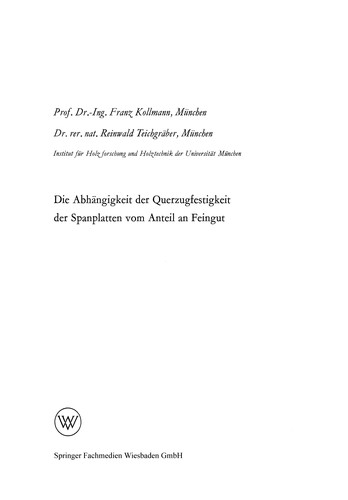 Cover for Die Abhängigkeit der Querzugfestigkeit der Spanplatten vom Anteil an Feingut