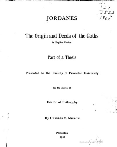 Cover for Jordanes The origin and deeds of the Goths