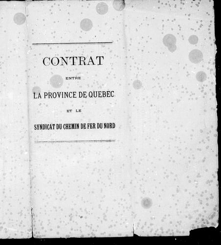 Cover for Contrat entre la province de Québec et le syndicat du Chemin de fer du nord