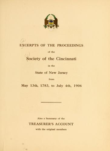 Cover for Excerpts of the proceedings of the Society of the Cincinnati in the state of New Jersey