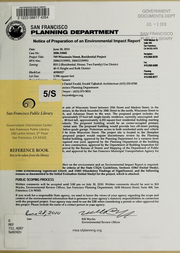 Cover for Notice of preparation of an environmental impact report