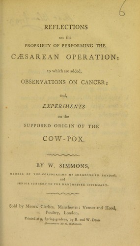 Cover for Reflections on the propriety of performing the Caesarean operation