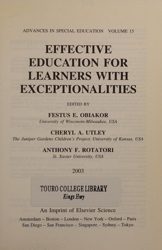 Cover for Effective education for learners with exceptionalities